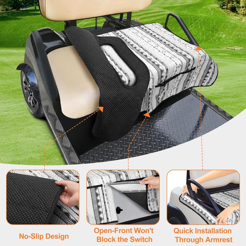 PGmoon Golf Cart Seat Covers, Universal Golf Cart Seat Towel Blanket with 4 Front Pockets & Nonskid Bottom Fits for EZGO, Yamaha, Club Car and More 2 Person Seats Golf Carts - Image 3